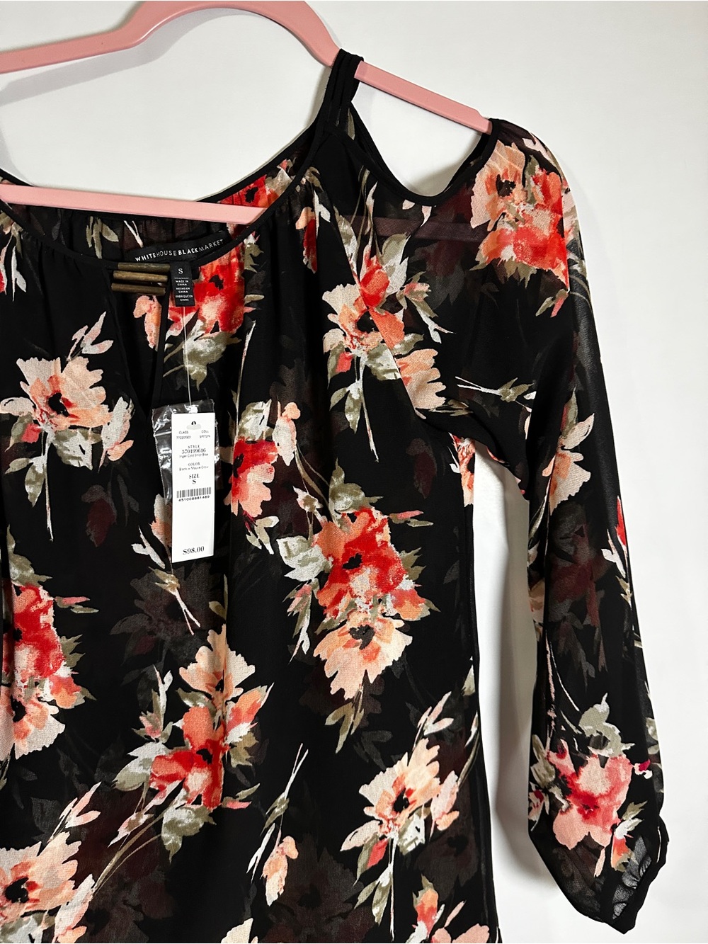 #131 White House Black Market Black Floral Cold-Shoulder Blouse